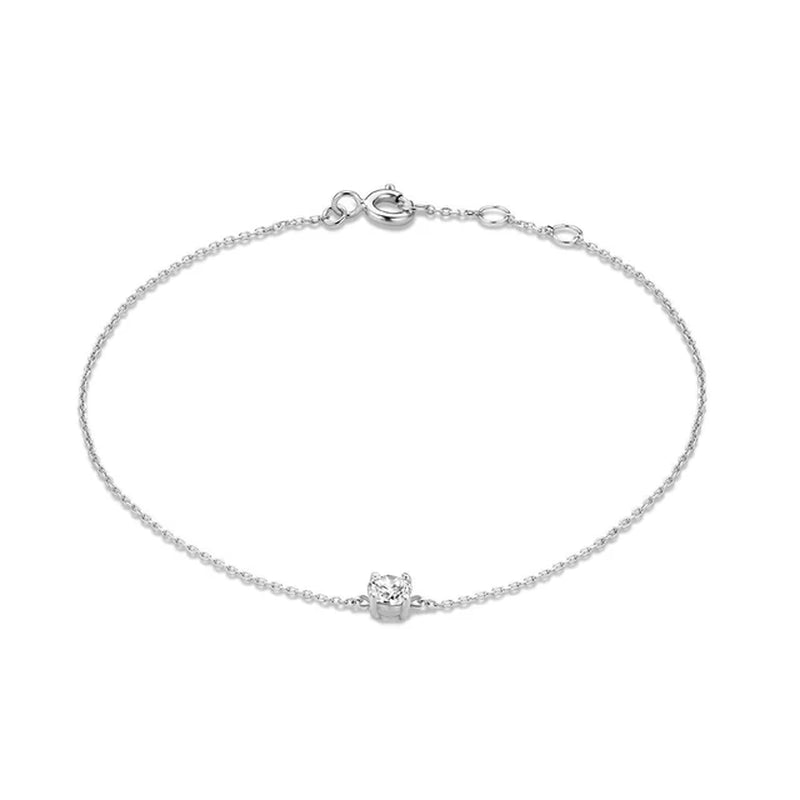 925 Sterling Silver Single round White Zircon Chain Bracelets for Women 18K Gold Plated Simple Bracelet Temperament Jewelry