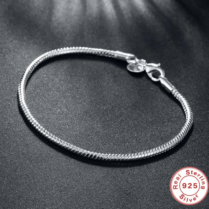 Suyixian 925 Sterling Silver 3Mm Snake Chain 8 Inches Basis Bracelet for Woman Charm Wedding Engagement Fashion Party Jewelry